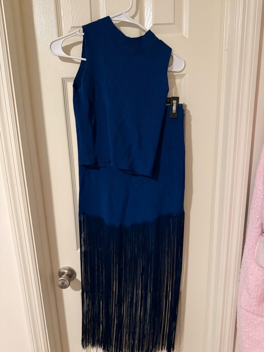 Cobalt Blue Sleeveless Crop Top with Fringe Maxi Skirt